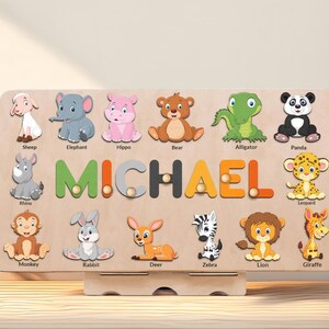 Personalized Name Puzzle with Pegs, Wooden Toys, Custom Wooden Name Puzzle for Toddlers, 1 Year Old Gift, Best Baby Gift