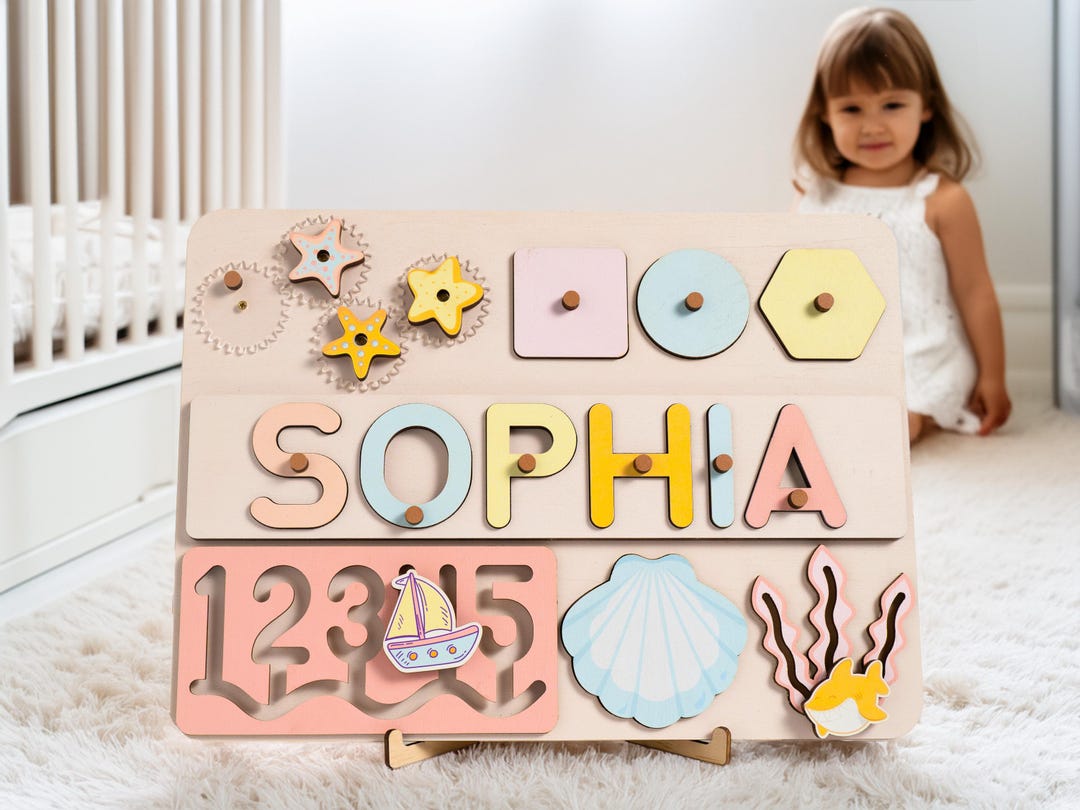 Name Puzzle Personalized Busy Board Montessori Toy for Baby Boy- Wooden ...