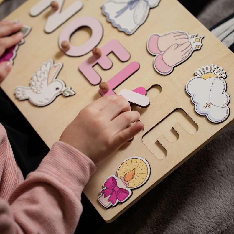 Baptism Gift Girl Wooden Name Puzzle, Personalized Name Puzzle, Baptism Puzzle Gift, Girl Baptism Gifts, Religious Puzzle, Christening Gifts image 18