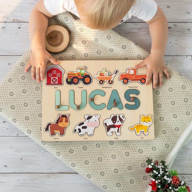 Personalized Farm Name Puzzle, 1 Year Old Birthday Gifts Boy, Custom Toddler Puzzle, Personalized Puzzles for Kids, Farm 2nd Birthday Gifts image 3