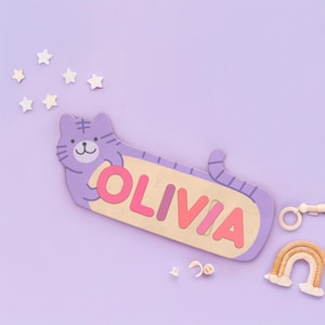 Personalized Name Puzzle, Wooden Toys, Custom Wooden Name Puzzle for Toddlers, 1 Year Old Gift, Best Baby Gift - Cat Lovers