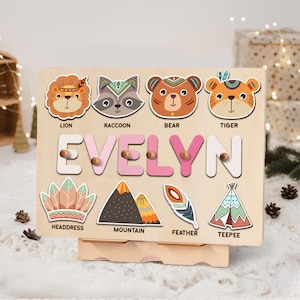 Baby Name Puzzle, Custom Wooden Puzzle with Boho Style, Montessori Toddler Gift | Personalized Baby, Wooden Toys, 1st birthday gift