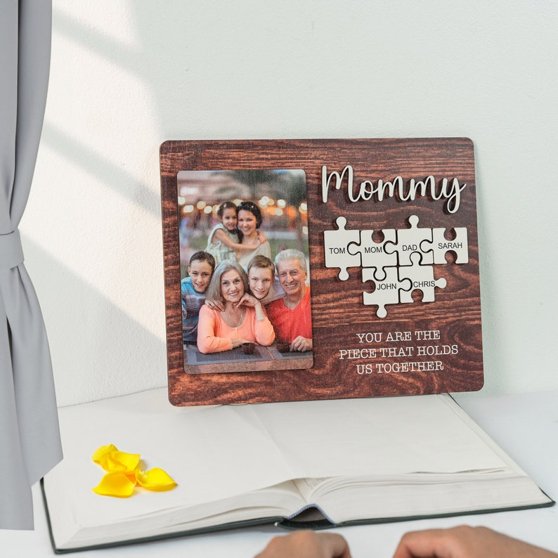 Mom Puzzle Sign Mother's Day Gift from Kids Husband Custom Photo Wood Sign Piece That Holds Us Together Grandma Gift Personalized MD11 image 1