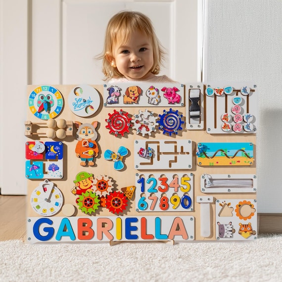 Big Size Busy Board, Personalized Toddler busy puzzle board, busy board toddler, 1st Birthday Gift, Wooden Busy Board, baby busy board C11