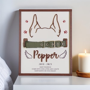 Memorial Pet Collar Frame, Dog Ear Framed Art, Pet Collar Holder,Loss of Dog,Dog Loss Gifts,  Bereavement Gifts Memorial Standing Frame MP01