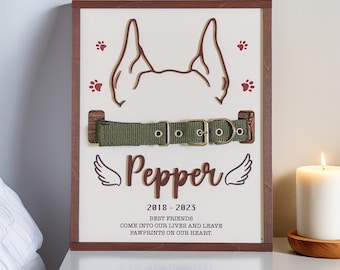Memorial Pet Collar Frame, Dog Ear Framed Art, Pet Collar Holder,Loss of Dog,Dog Loss Gifts,  Bereavement Gifts Memorial Standing Frame MP01