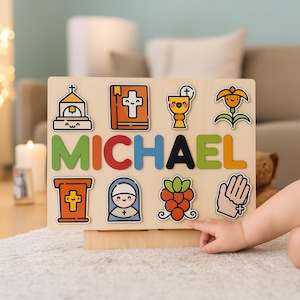 Baby Name Puzzle, Custom Baptism Boy Gift, Catholic Baby Gift, baptism gifts for boy, Baby Dedication Gifts, Catholic baptism Gift