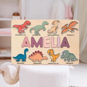 1st Birthday Dinosaur Gift Custom Dinosaur Name Puzzle Dino Baby Shower Gift Personalized Baby Gift Newborn Room Decor First Easter Gift