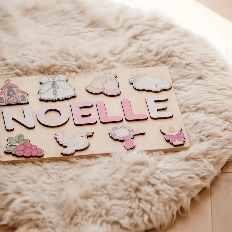 Baptism Gift Girl Wooden Name Puzzle, Personalized Name Puzzle, Baptism Puzzle Gift, Girl Baptism Gifts, Religious Puzzle, Christening Gifts image 20