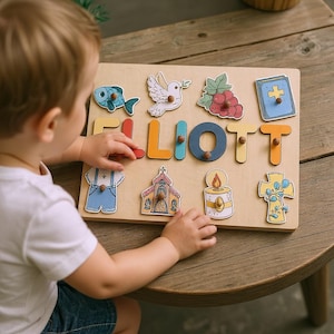 Baptism Name Puzzle Baby, Catholic Baptism Gift Boy, Godson Baptism Gift, Dedication Gifts, Christening Gifts, Personalized Boy Baptism Gift imagen 4