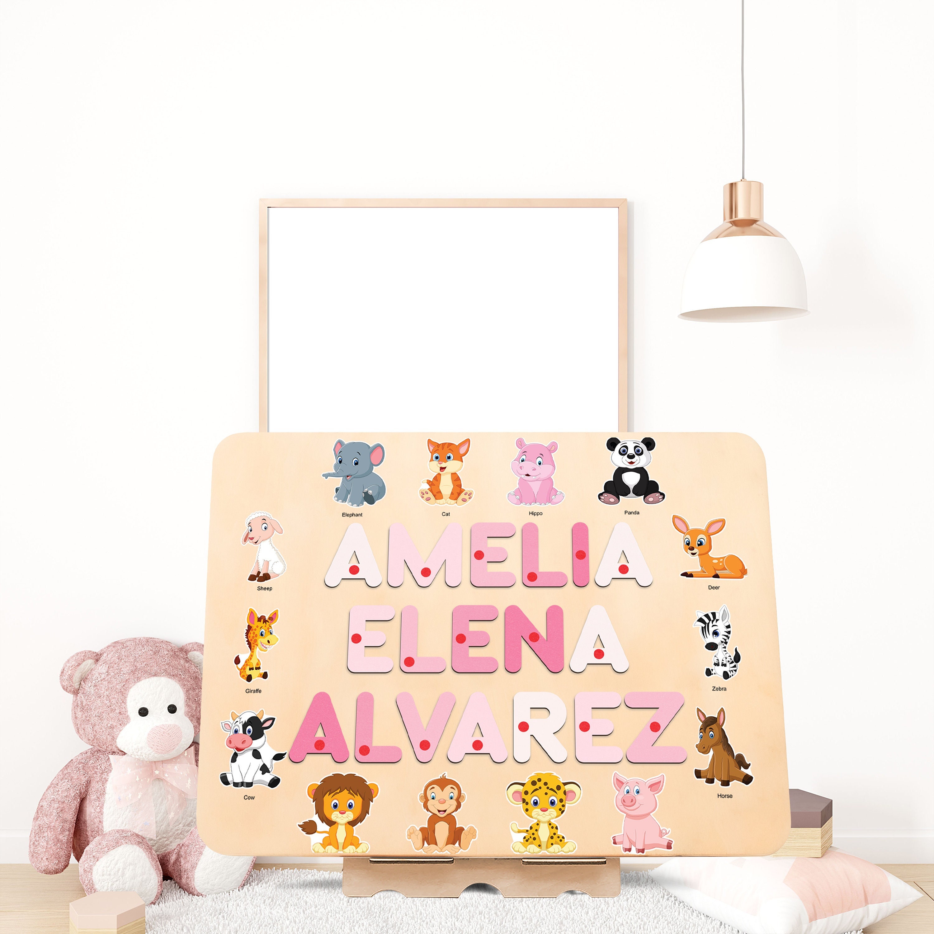 Big Size Personalized Name Puzzle with Animals | Baby, Toddler Toys | Wooden Toys |Baby Shower |Christmas Gifts |First Birthday Girl and Boy