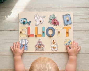 Personalized Baptism Name Puzzle: Catholic Godson Gift, Baptism Gifts Boy, Dedication Gifts, Christening Gifts, Birthday Gifts