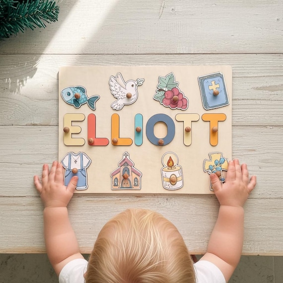 Baptism Name Puzzle Baby, Catholic Baptism Gift Boy, Godson Baptism Gift, Dedication Gifts, Christening Gifts, Personalized Boy Baptism Gift