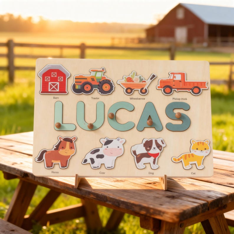 Personalized Farm Name Puzzle, 1 Year Old Birthday Gifts Boy, Custom Toddler Puzzle, Personalized Puzzles for Kids, Farm 2nd Birthday Gifts image 1