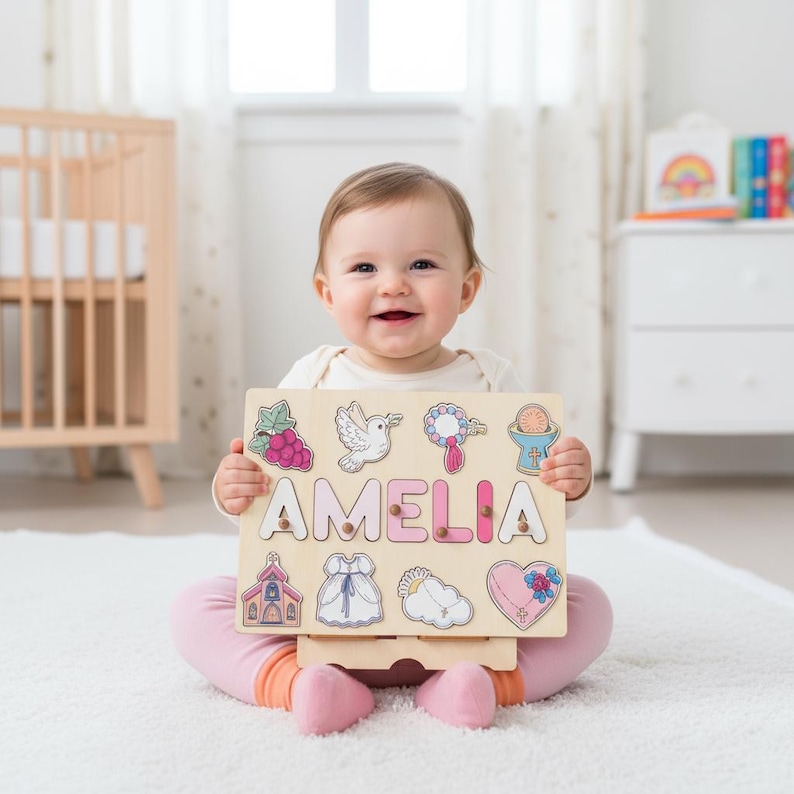 Personalized Wooden Name Puzzle: Christening Gift for Girls and Boy, Dedication Gifts, Baptism Gifts, Gift for Godson, Gift for Goddaughter image 4