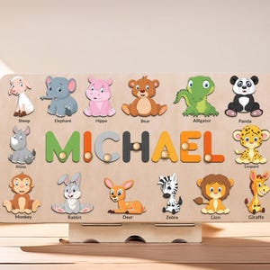 Personalized Name Puzzle with Animals | Baby, Toddler, Kids Toys | Wooden Toys | Baby Shower | Christmas Gifts | First Birthday Girl and Boy