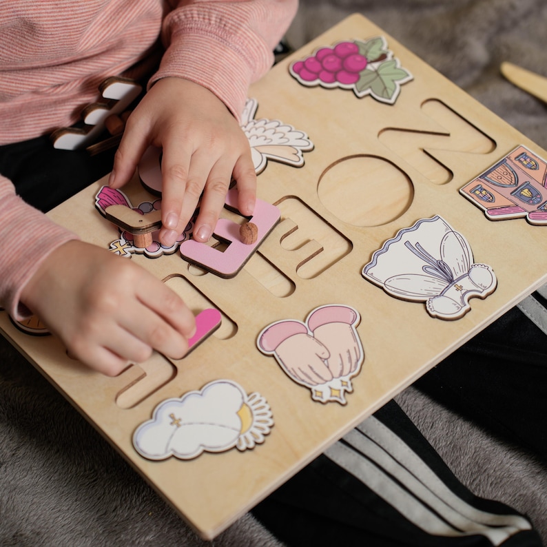 Baptism Gift Girl Wooden Name Puzzle, Personalized Name Puzzle, Baptism Puzzle Gift, Girl Baptism Gifts, Religious Puzzle, Christening Gifts image 17