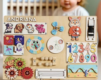 Montessori Busy Board: Personalized Sensory Toy, Toddler Activity Center