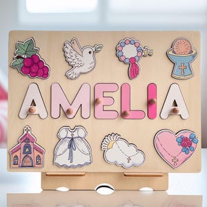Christening Gift for Girls - Wooden Name Puzzle, Gift For Goddaughter, Baptism Baby Girls Present, Baby Dedication Gift - Baptism Gift Girl