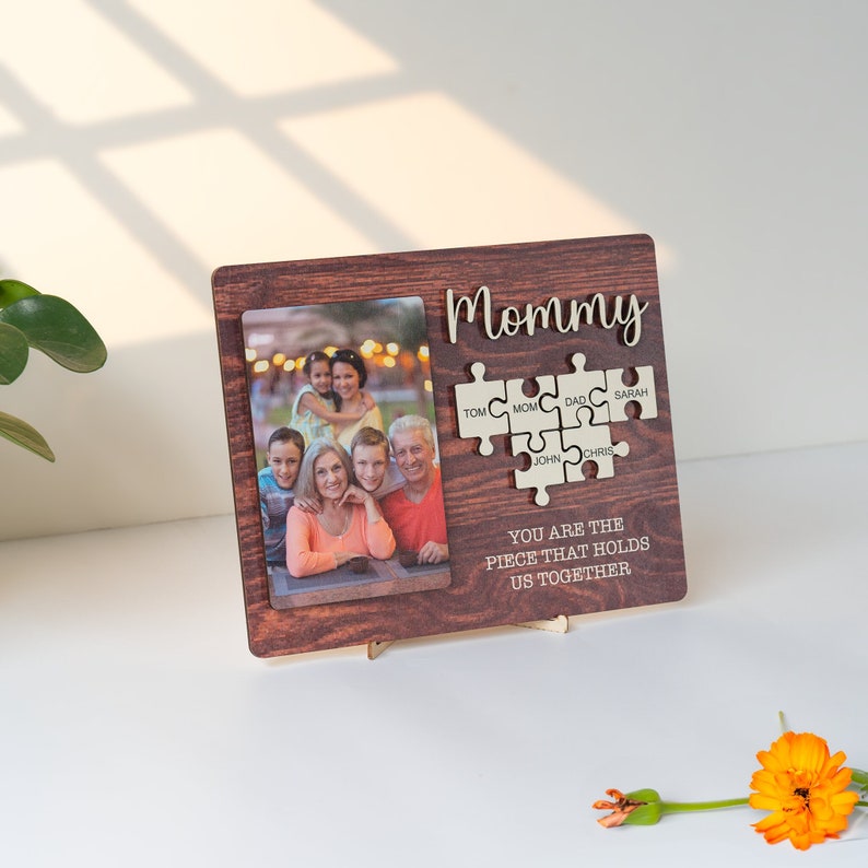 Custom Mom You Are The Piece That Holds Us Together Plaque, Personalized Mom Heart Puzzle Sign, Mom Puzzle Sign, Mother's Day Gift MD11 image 1