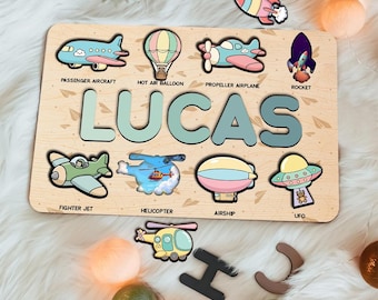 Airplane Personalized Name Puzzle, Custom Wooden Name Puzzle, Baby Name Puzzle, Airplane Nursery Decor, Montessori Toy, 1st Birthday Gift