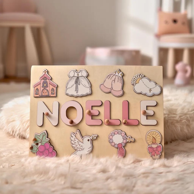 Baptism Gift Girl Wooden Name Puzzle, Personalized Name Puzzle, Baptism Puzzle Gift, Girl Baptism Gifts, Religious Puzzle, Christening Gifts image 6