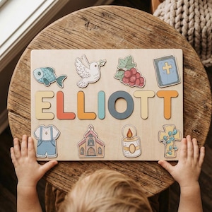 Personalized Baptism Name Puzzle for Boys, Wooden Christening Gift, Godson Baptism Gift, Baby Dedication Keepsake, Baptism Gift Boys
