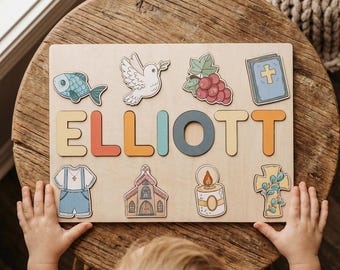 Personalized Baptism Name Puzzle for Boys, Wooden Christening Gift, Godson Baptism Gift, Baby Dedication Keepsake, Baptism Gift Boys