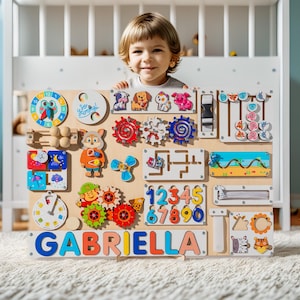 Large Busy Board with Stand Animal Busy Board 1 2 3 Year Old Montessori Toys for Kids First Birthday Boy Gift Sensory Educational Toys