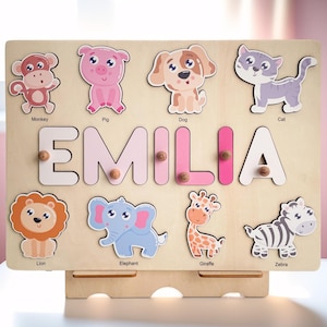 Baby Girl Gift Animals Wooden Name Puzzle | Busy Board Puzzle | Toddler Toys | Baby Girl Gifts | Gift for Kids | Baby First Easter Present