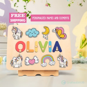 Unicorn Name Puzzle, First Christmas Gift for Girl, Wooden Name Puzzle, Personalized Birthday Gift for Kids, Unicorn baby girl gift