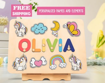 Unicorn Name Puzzle, First Christmas Gift for Girl, Wooden Name Puzzle, Personalized Birthday Gift for Kids, Unicorn baby girl gift