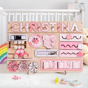Personalized Montessori Busy Board for Toddlers: Wooden Sensory Toy