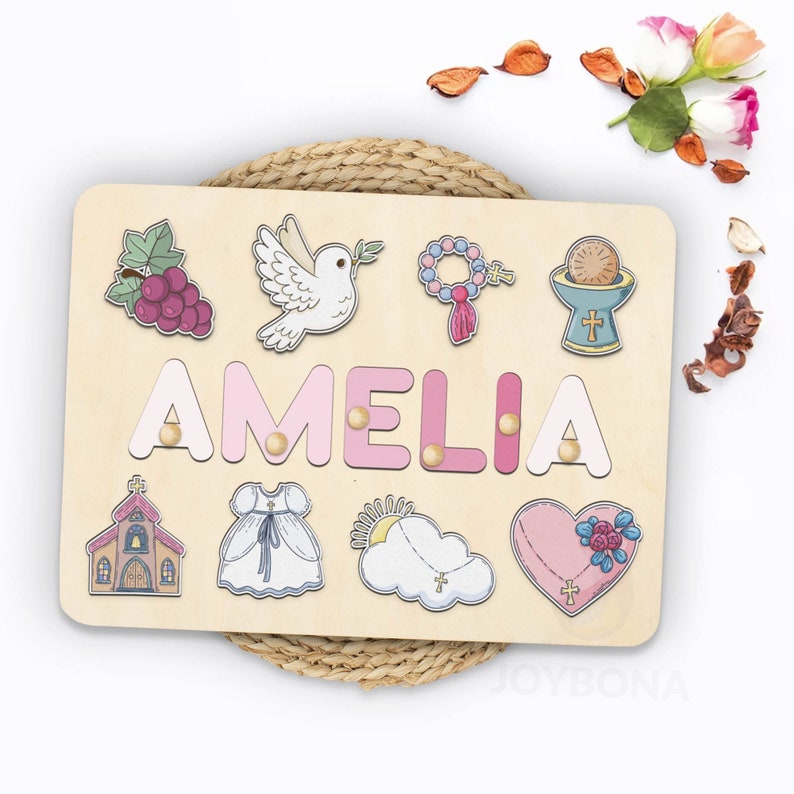 Christening Gift for Girls Wooden Name Puzzle, Gift For Goddaughter, Baptism Baby Girls Present, Baby Dedication Gift Baptism Gift Girl image 1