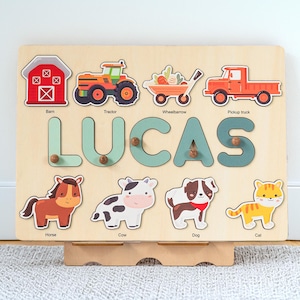 Custom Farm Animal Name Puzzle, Wooden Name Puzzle Toddlers, 1st Birthday gift, Christmas Gift, Baby Shower Gift, Baby Farm Life Name Puzzle