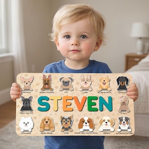 Personalized Dog Wooden Name Puzzle – Custom Dog Toy for Baby, Montessori Toy, Toddler Toys for Girls, 1st Birthday Gift, Gift for Kids