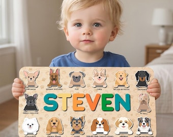 Personalized Dog Wooden Name Puzzle – Custom Dog Toy for Baby, Montessori Toy, Toddler Toys for Girls, 1st Birthday Gift, Gift for Kids