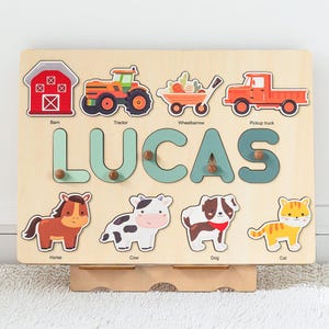 Baby Farm Animals Name Puzzle, farm animal nursery, 1st Birthday Gift, 1 year old Gift, Baby shower gift,Baby 1st Christmas Gifts,wooden toy