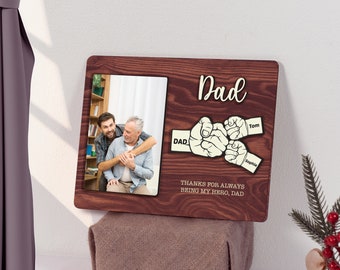 Personalized Dad Fist Bump Photo Frame, Best Dad Ever Sign, Fathers Day Custom Photo Frame, Wooden Frame Gift for Dad , Gift for Father FD13