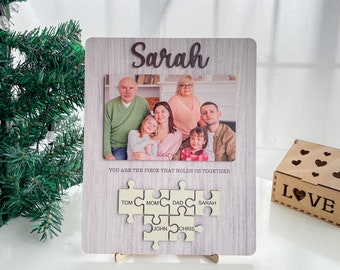 Wooden Photo Frame for Mom | Gift for Mom | You Are the Piece That Holds Us Together Custom Mothers Day Puzzle Sign for Grandmother MD12
