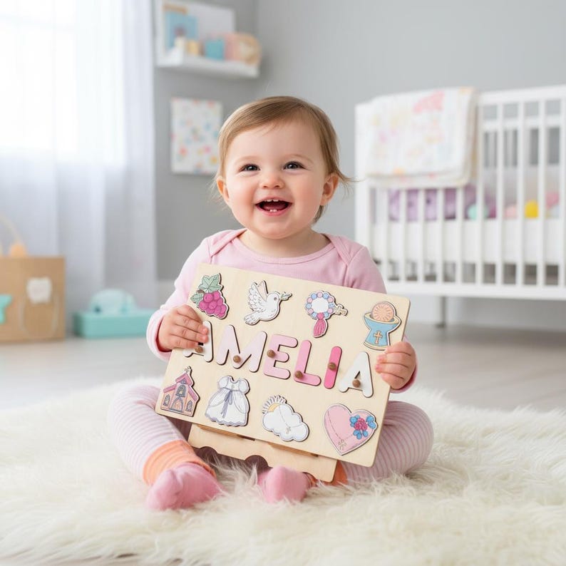 Personalized Wooden Name Puzzle: Christening Gift for Girls and Boy, Dedication Gifts, Baptism Gifts, Gift for Godson, Gift for Goddaughter image 8