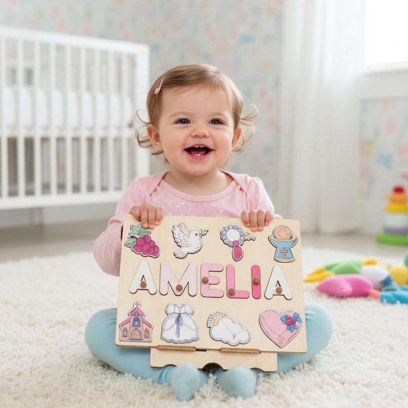 Baptism Gift Girl Wooden Name Puzzle, Personalized Name Puzzle, Baptism Puzzle Gift, Girl Baptism Gifts, Religious Puzzle, Christening Gifts image 16