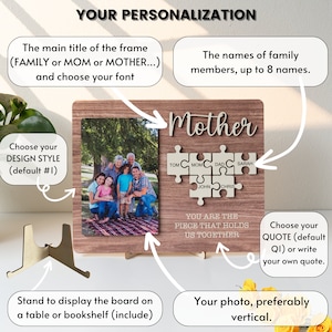 Mom Puzzle Sign Mother's Day Gift from Kids Husband Custom Photo Wood Sign Piece That Holds Us Together Grandma Gift Personalized MD11 image 2