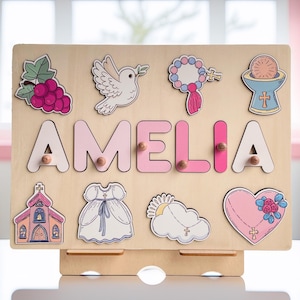 Baptism Gift Girl Wooden Name Puzzle, Personalized Name Puzzle, Baptism Puzzle Gift, Girl Baptism Gifts, Religious Puzzle, Christening Gifts
