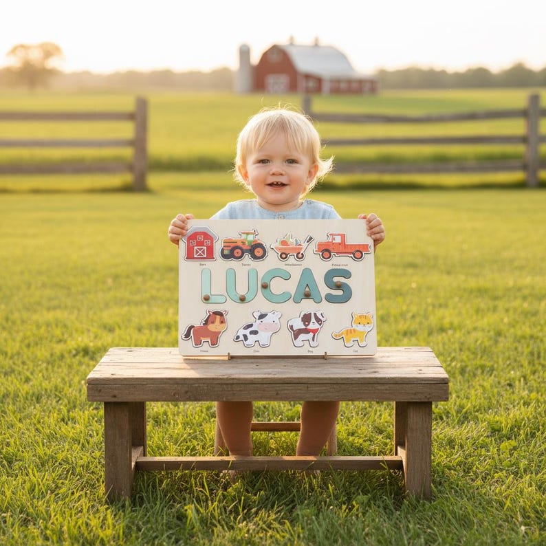 Personalized Farm Name Puzzle, 1 Year Old Birthday Gifts Boy, Custom Toddler Puzzle, Personalized Puzzles for Kids, Farm 2nd Birthday Gifts image 9