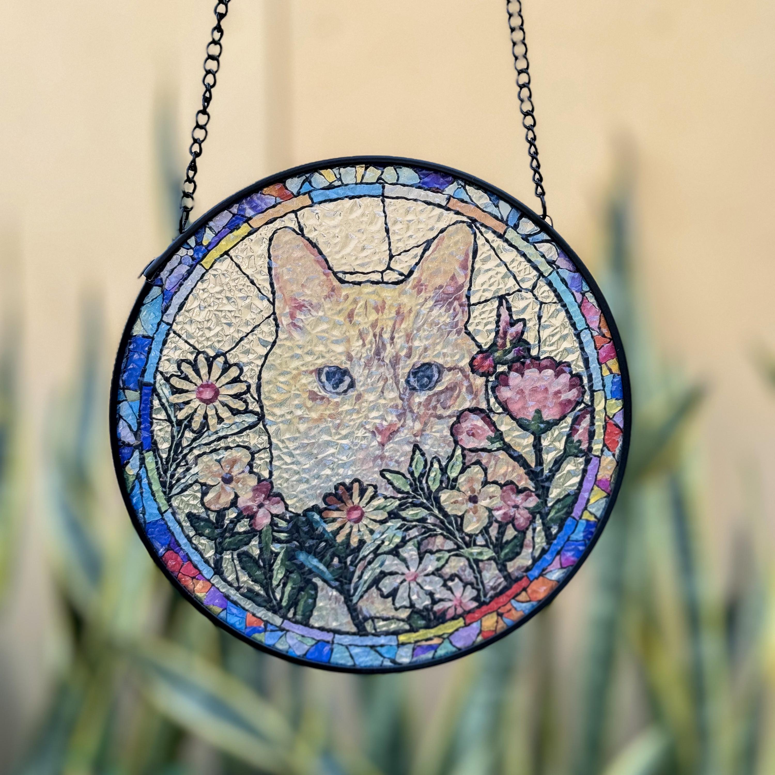 Custom Cat Portrait Stained Glass Suncatcher – Personalized Pet ...
