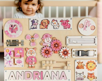 Personalized Busy Board For Toddler Girl, Easter Baby Gift, Wooden Baby Toy, Baby Shower Gift, 1st Birthday Gift Girl and Boy B21