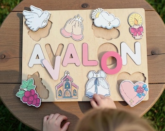 Personalized Wooden Name Puzzle: Christening Gift for Girls and Boy, Dedication Gifts, Baptism Gifts, Gift for Godson, Gift for Goddaughter