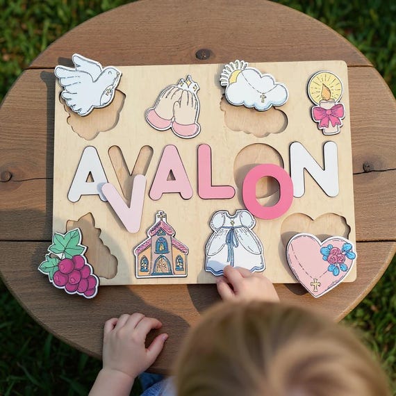 Personalized Wooden Name Puzzle: Christening Gift for Girls and Boy, Dedication Gifts, Baptism Gifts, Gift for Godson, Gift for Goddaughter