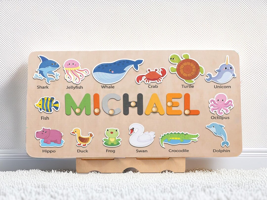 Personalized Wooden Name Puzzle With Animals - Montessori Toy - Etsy